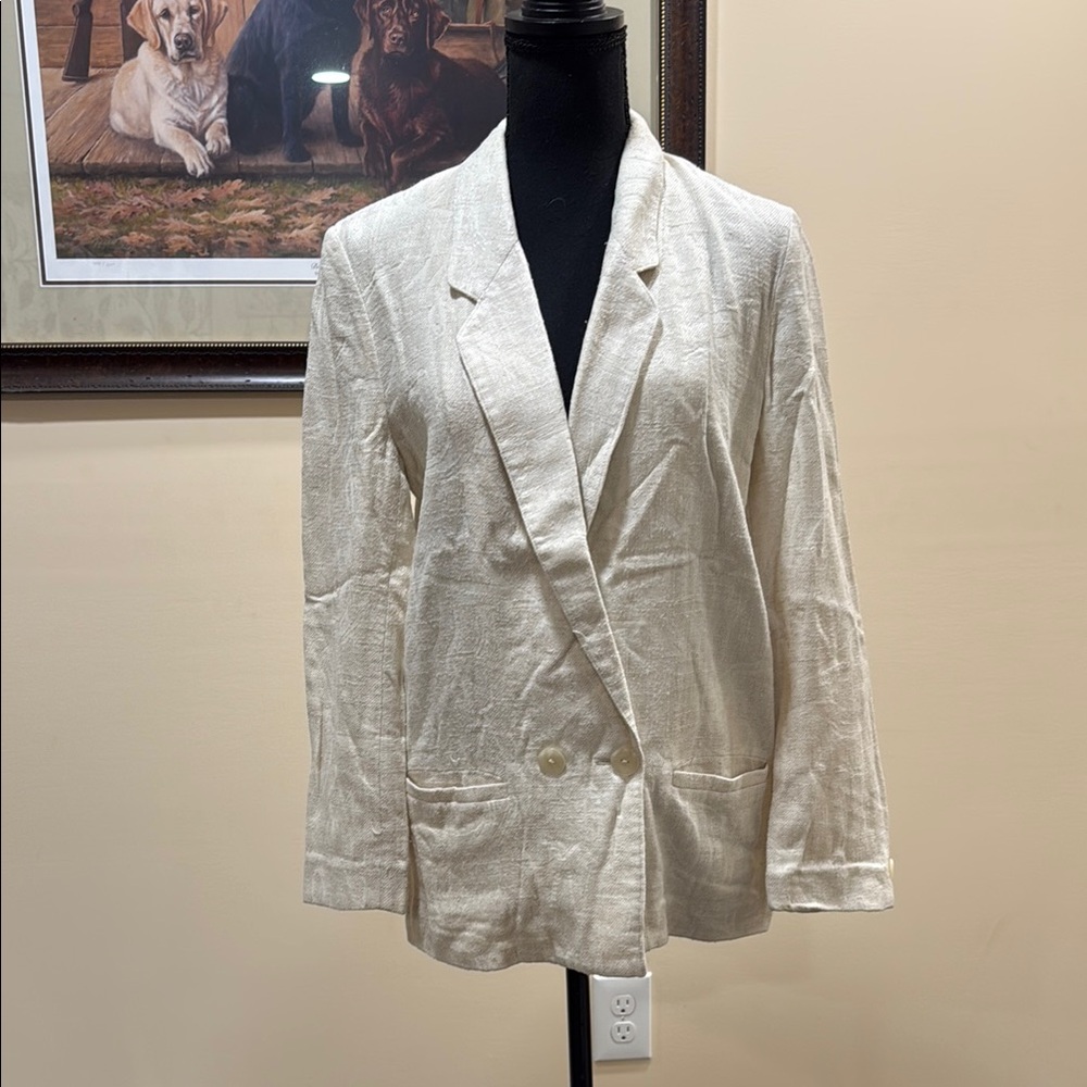 Christian Aujard Cream Textured Suit Jacket with Classic Tailoring